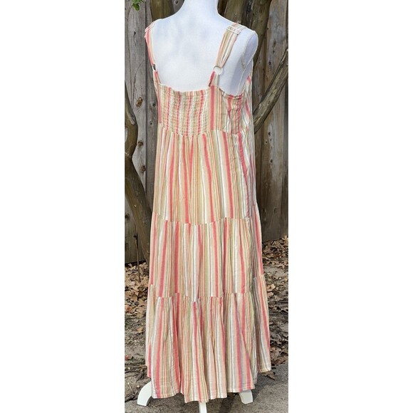 Linda Anderson Sun Dress Empire Waist Tiered Sz M Flowy Smocked Gauze Metallic - Picture 8 of 12